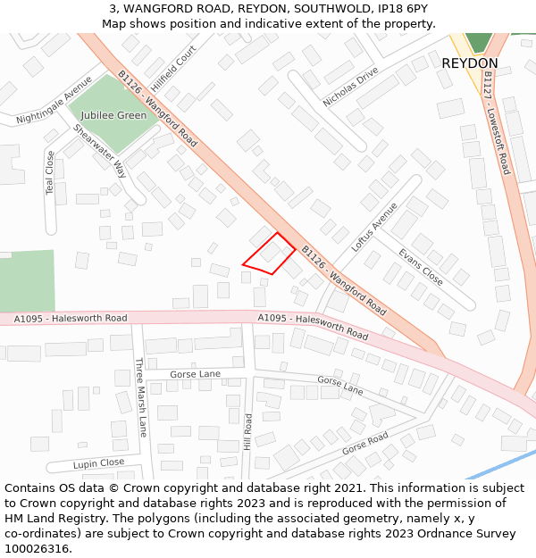 3, WANGFORD ROAD, REYDON, SOUTHWOLD, IP18 6PY: Location map and indicative extent of plot