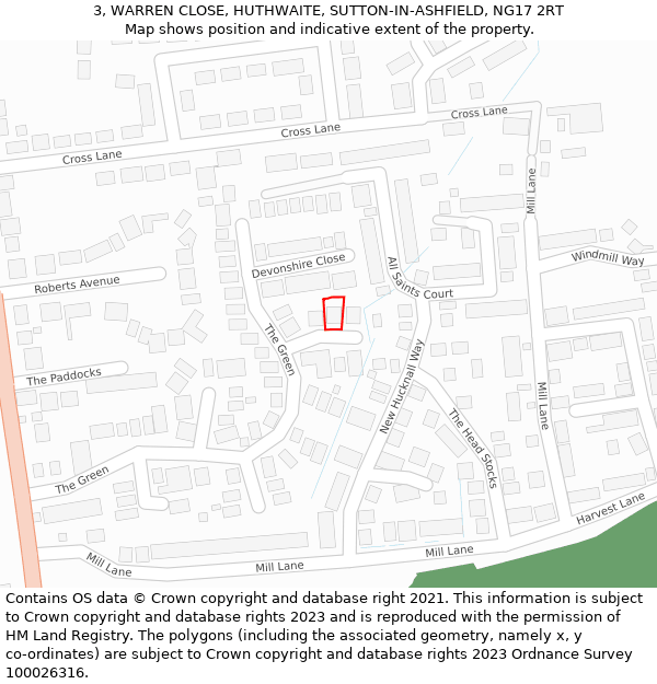 3, WARREN CLOSE, HUTHWAITE, SUTTON-IN-ASHFIELD, NG17 2RT: Location map and indicative extent of plot