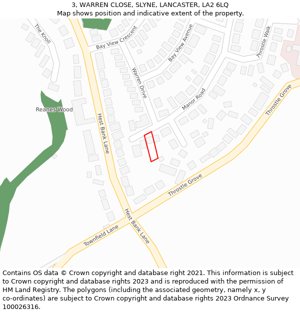 3, WARREN CLOSE, SLYNE, LANCASTER, LA2 6LQ: Location map and indicative extent of plot