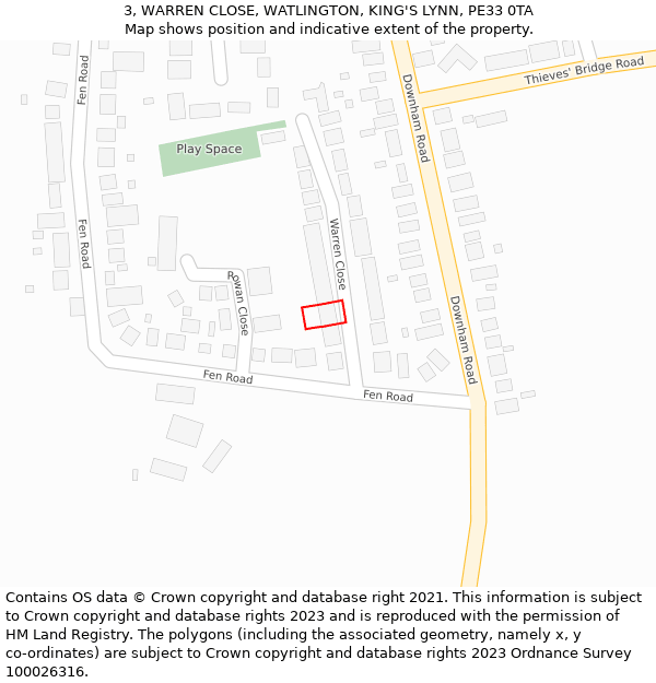 3, WARREN CLOSE, WATLINGTON, KING'S LYNN, PE33 0TA: Location map and indicative extent of plot