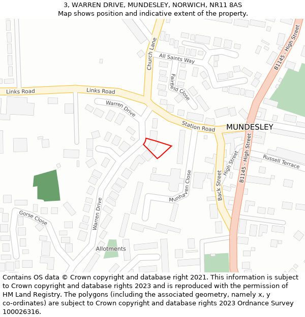 3, WARREN DRIVE, MUNDESLEY, NORWICH, NR11 8AS: Location map and indicative extent of plot