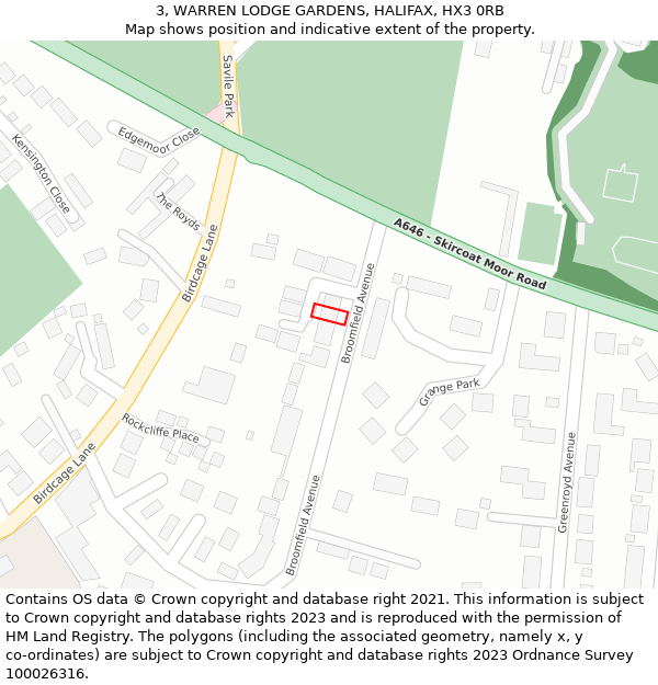 3, WARREN LODGE GARDENS, HALIFAX, HX3 0RB: Location map and indicative extent of plot