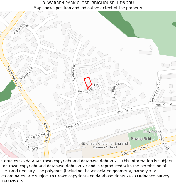 3, WARREN PARK CLOSE, BRIGHOUSE, HD6 2RU: Location map and indicative extent of plot