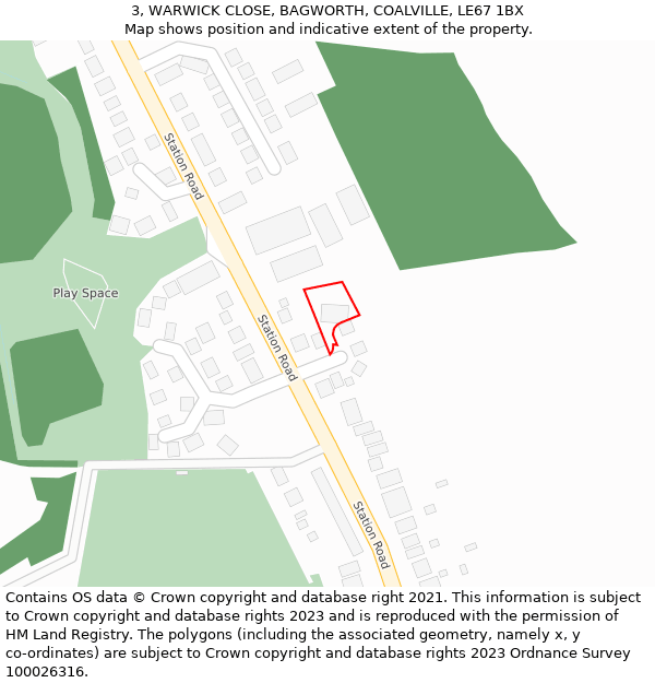 3, WARWICK CLOSE, BAGWORTH, COALVILLE, LE67 1BX: Location map and indicative extent of plot