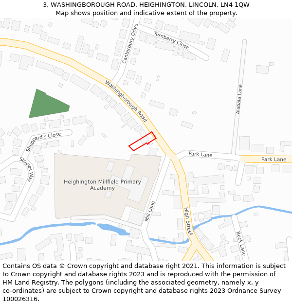3, WASHINGBOROUGH ROAD, HEIGHINGTON, LINCOLN, LN4 1QW: Location map and indicative extent of plot