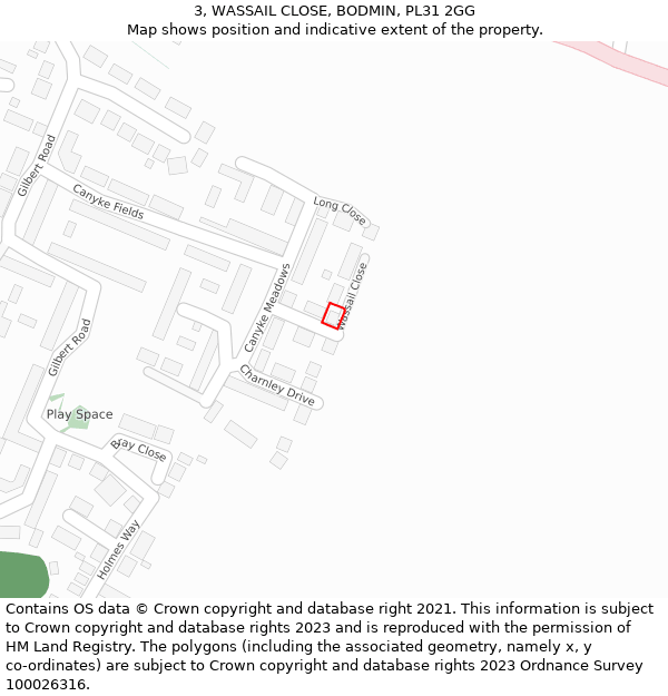 3, WASSAIL CLOSE, BODMIN, PL31 2GG: Location map and indicative extent of plot