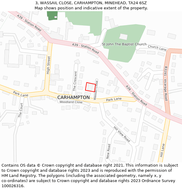 3, WASSAIL CLOSE, CARHAMPTON, MINEHEAD, TA24 6SZ: Location map and indicative extent of plot