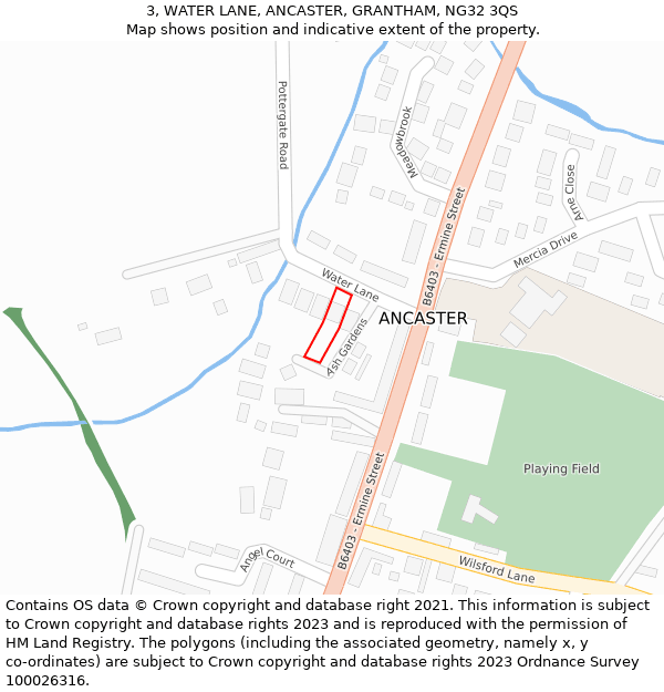 3, WATER LANE, ANCASTER, GRANTHAM, NG32 3QS: Location map and indicative extent of plot