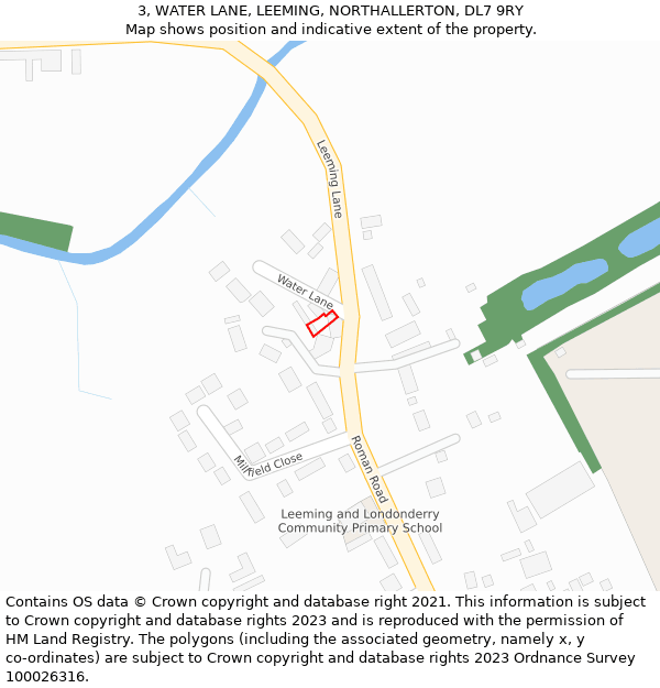 3, WATER LANE, LEEMING, NORTHALLERTON, DL7 9RY: Location map and indicative extent of plot