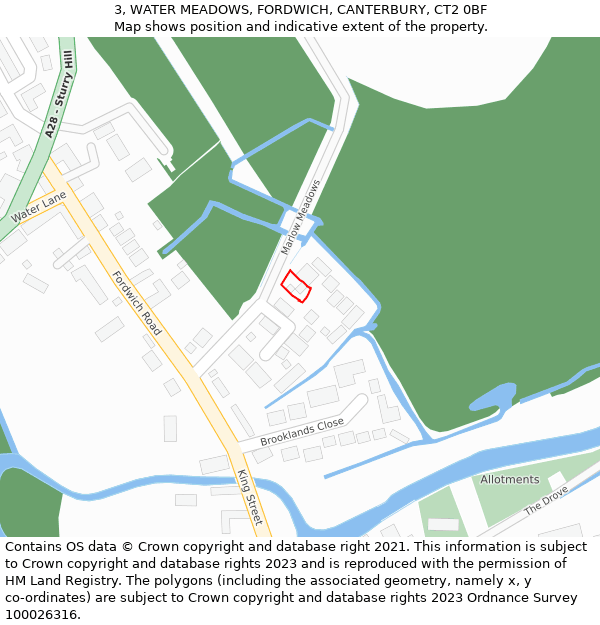 3, WATER MEADOWS, FORDWICH, CANTERBURY, CT2 0BF: Location map and indicative extent of plot