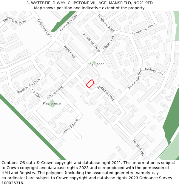 3, WATERFIELD WAY, CLIPSTONE VILLAGE, MANSFIELD, NG21 9FD: Location map and indicative extent of plot