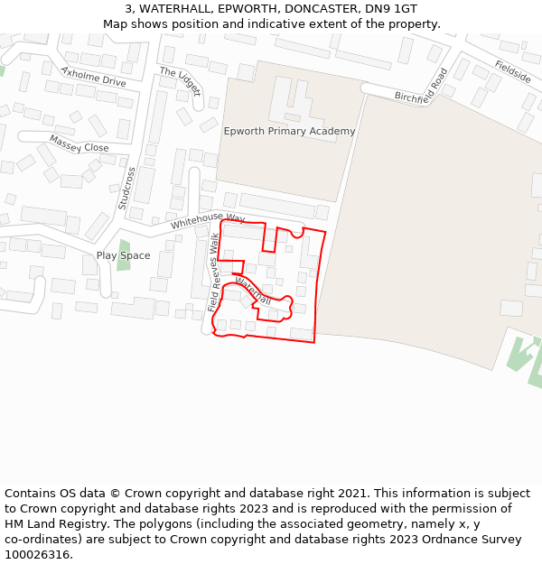 3, WATERHALL, EPWORTH, DONCASTER, DN9 1GT: Location map and indicative extent of plot