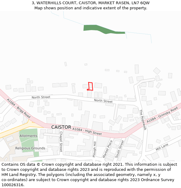 3, WATERHILLS COURT, CAISTOR, MARKET RASEN, LN7 6QW: Location map and indicative extent of plot