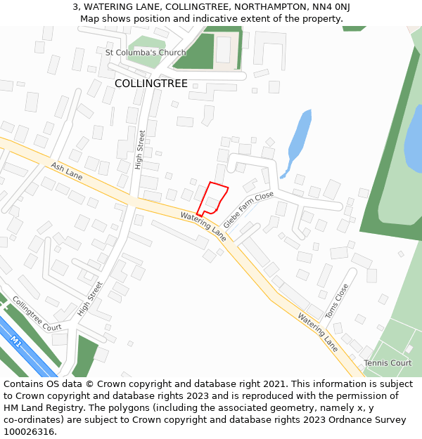 3, WATERING LANE, COLLINGTREE, NORTHAMPTON, NN4 0NJ: Location map and indicative extent of plot