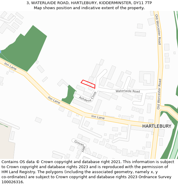 3, WATERLAIDE ROAD, HARTLEBURY, KIDDERMINSTER, DY11 7TP: Location map and indicative extent of plot