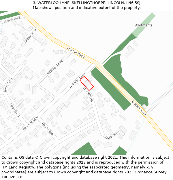 3, WATERLOO LANE, SKELLINGTHORPE, LINCOLN, LN6 5SJ: Location map and indicative extent of plot