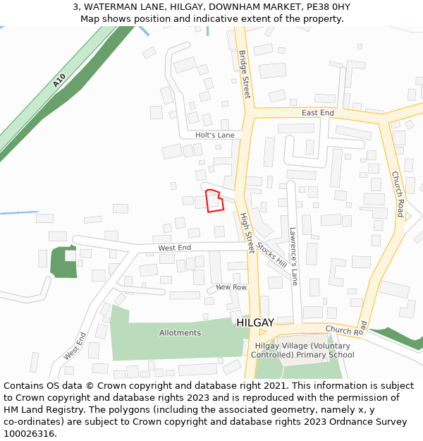 3, WATERMAN LANE, HILGAY, DOWNHAM MARKET, PE38 0HY: Location map and indicative extent of plot