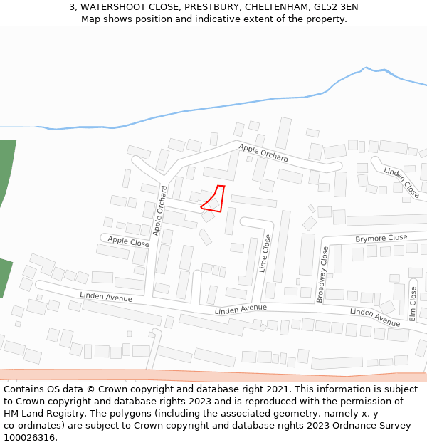 3, WATERSHOOT CLOSE, PRESTBURY, CHELTENHAM, GL52 3EN: Location map and indicative extent of plot