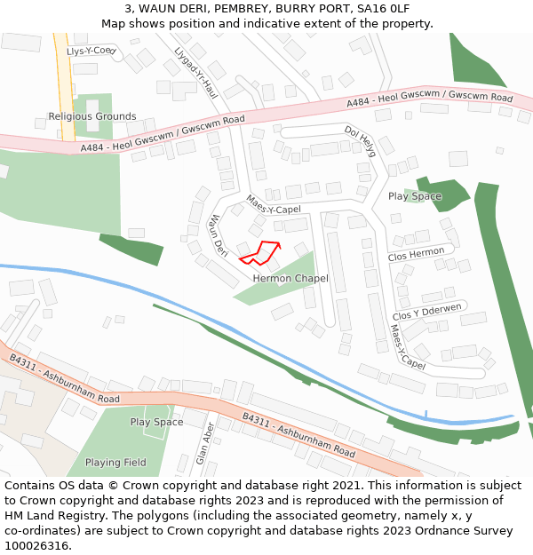 3, WAUN DERI, PEMBREY, BURRY PORT, SA16 0LF: Location map and indicative extent of plot