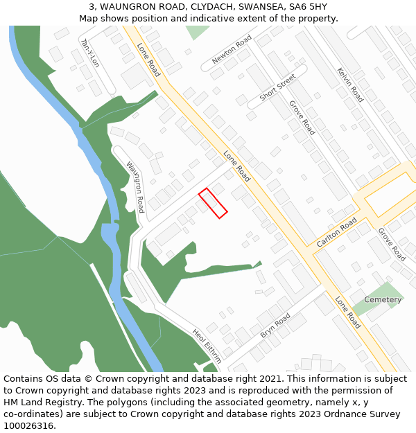 3, WAUNGRON ROAD, CLYDACH, SWANSEA, SA6 5HY: Location map and indicative extent of plot