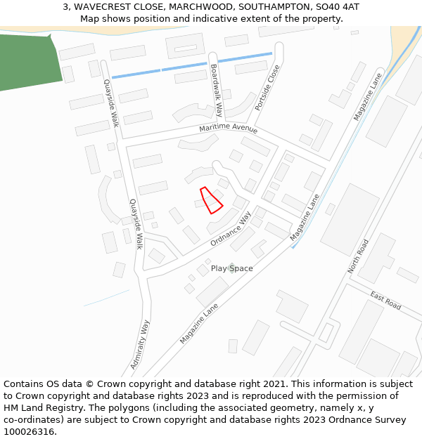 3, WAVECREST CLOSE, MARCHWOOD, SOUTHAMPTON, SO40 4AT: Location map and indicative extent of plot