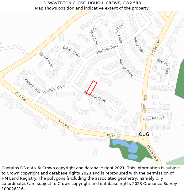 3, WAVERTON CLOSE, HOUGH, CREWE, CW2 5RB: Location map and indicative extent of plot