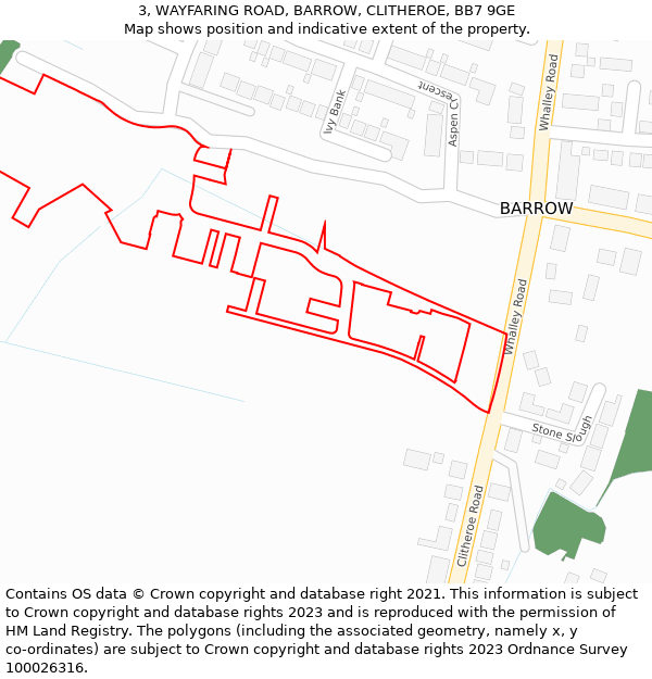 3, WAYFARING ROAD, BARROW, CLITHEROE, BB7 9GE: Location map and indicative extent of plot