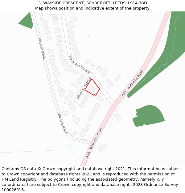 3, WAYSIDE CRESCENT, SCARCROFT, LEEDS, LS14 3BD: Location map and indicative extent of plot
