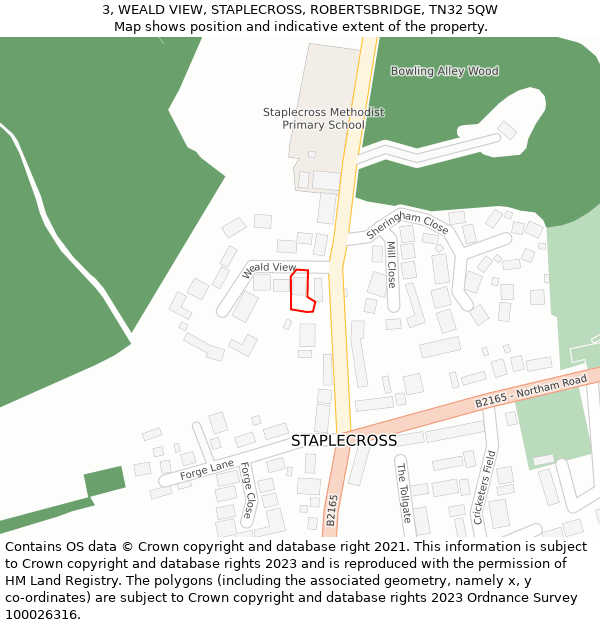 3, WEALD VIEW, STAPLECROSS, ROBERTSBRIDGE, TN32 5QW: Location map and indicative extent of plot