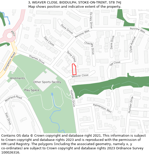 3, WEAVER CLOSE, BIDDULPH, STOKE-ON-TRENT, ST8 7HJ: Location map and indicative extent of plot