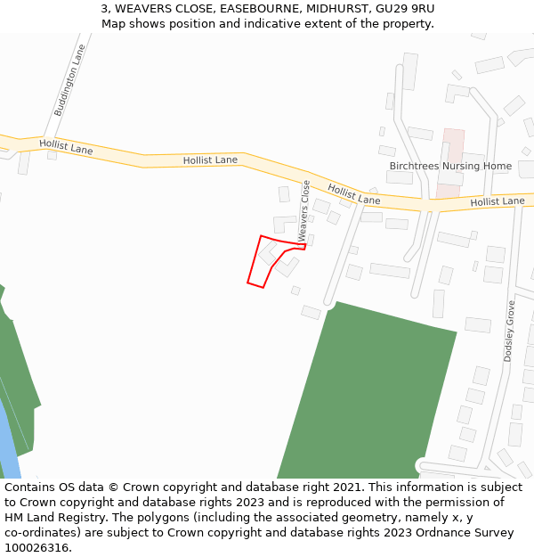 3, WEAVERS CLOSE, EASEBOURNE, MIDHURST, GU29 9RU: Location map and indicative extent of plot