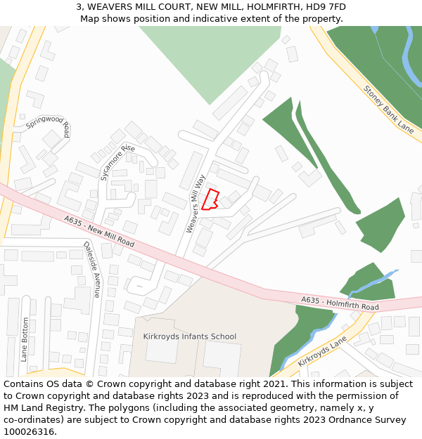 3, WEAVERS MILL COURT, NEW MILL, HOLMFIRTH, HD9 7FD: Location map and indicative extent of plot