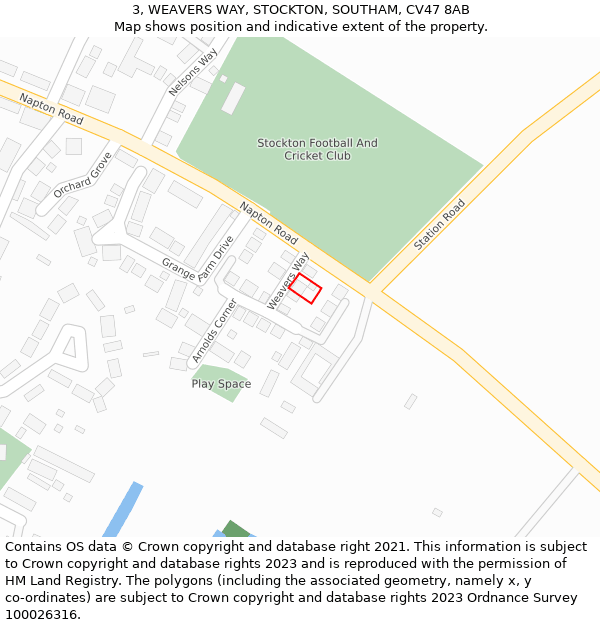 3, WEAVERS WAY, STOCKTON, SOUTHAM, CV47 8AB: Location map and indicative extent of plot