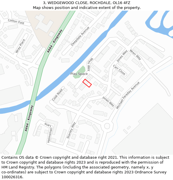 3, WEDGEWOOD CLOSE, ROCHDALE, OL16 4FZ: Location map and indicative extent of plot