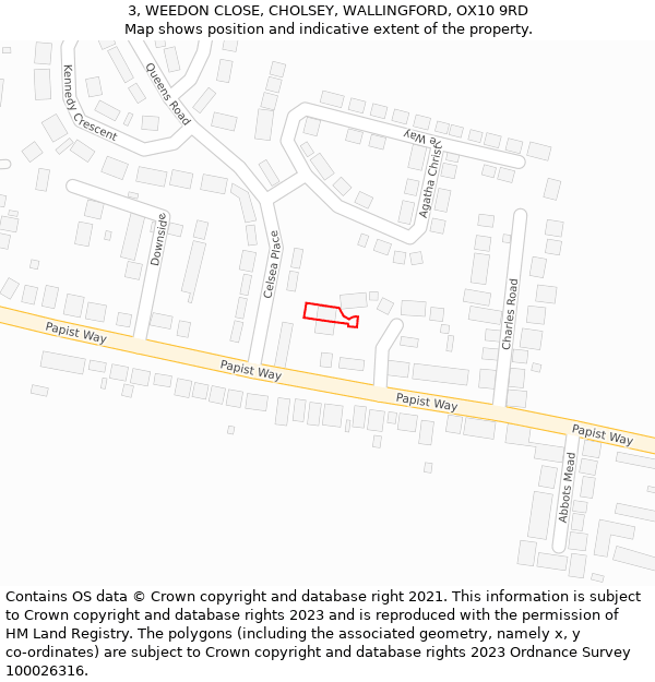 3, WEEDON CLOSE, CHOLSEY, WALLINGFORD, OX10 9RD: Location map and indicative extent of plot