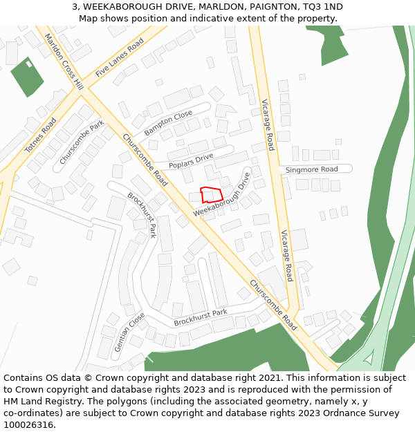 3, WEEKABOROUGH DRIVE, MARLDON, PAIGNTON, TQ3 1ND: Location map and indicative extent of plot