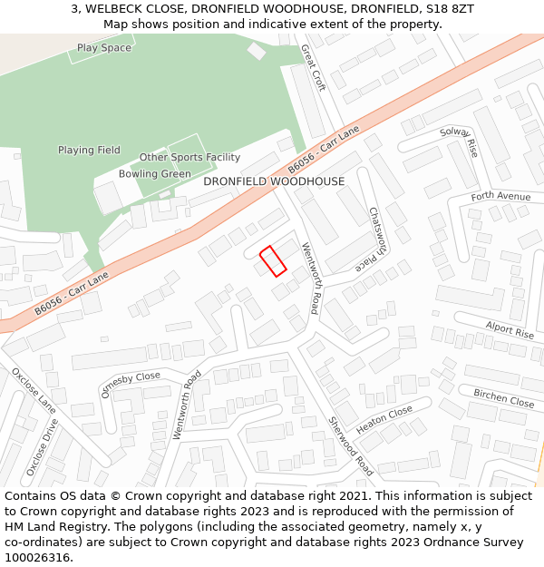 3, WELBECK CLOSE, DRONFIELD WOODHOUSE, DRONFIELD, S18 8ZT: Location map and indicative extent of plot