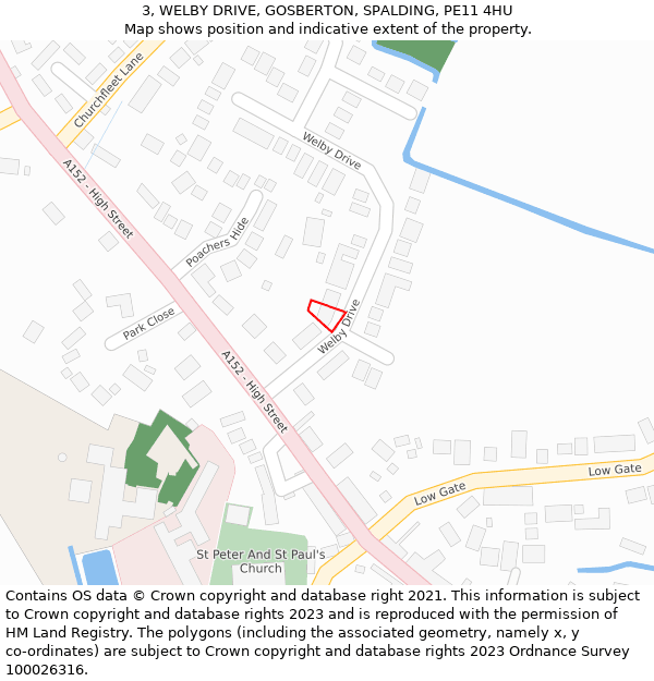 3, WELBY DRIVE, GOSBERTON, SPALDING, PE11 4HU: Location map and indicative extent of plot