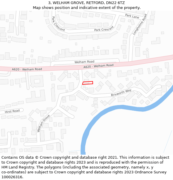 3, WELHAM GROVE, RETFORD, DN22 6TZ: Location map and indicative extent of plot