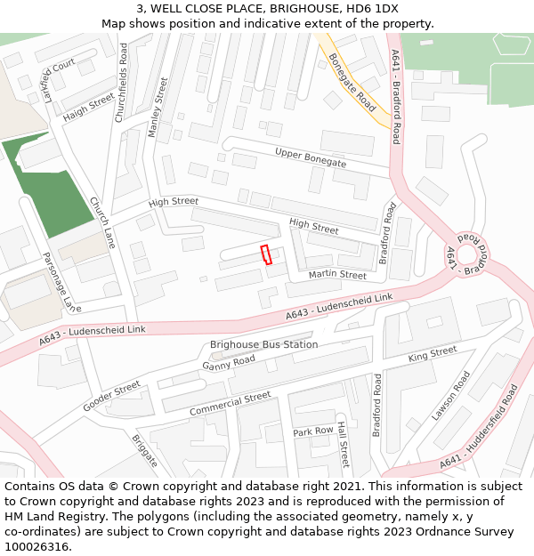 3, WELL CLOSE PLACE, BRIGHOUSE, HD6 1DX: Location map and indicative extent of plot