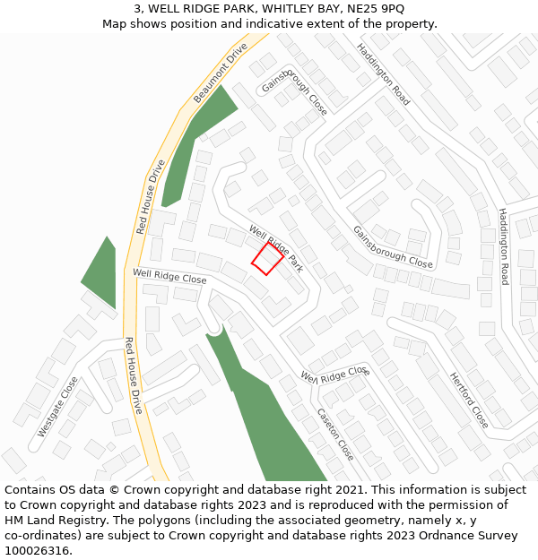 3, WELL RIDGE PARK, WHITLEY BAY, NE25 9PQ: Location map and indicative extent of plot