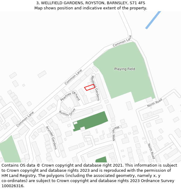 3, WELLFIELD GARDENS, ROYSTON, BARNSLEY, S71 4FS: Location map and indicative extent of plot