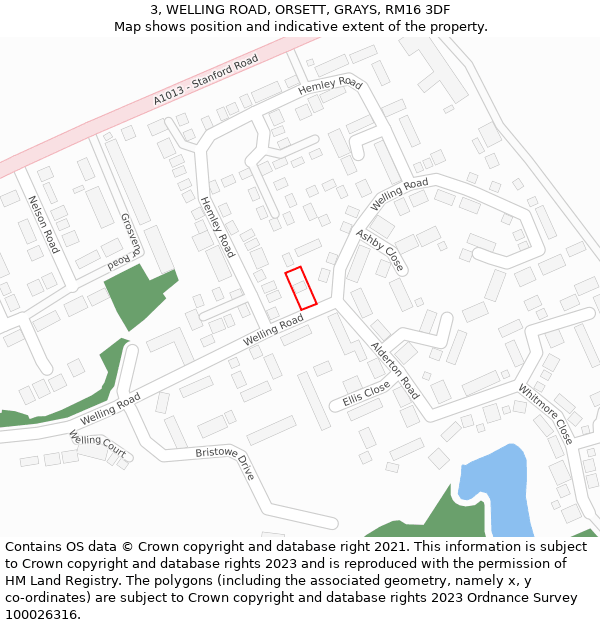 3, WELLING ROAD, ORSETT, GRAYS, RM16 3DF: Location map and indicative extent of plot