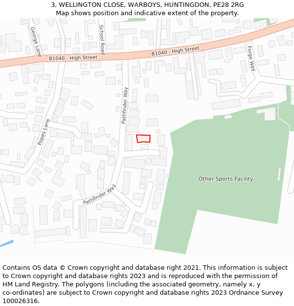 3, WELLINGTON CLOSE, WARBOYS, HUNTINGDON, PE28 2RG: Location map and indicative extent of plot