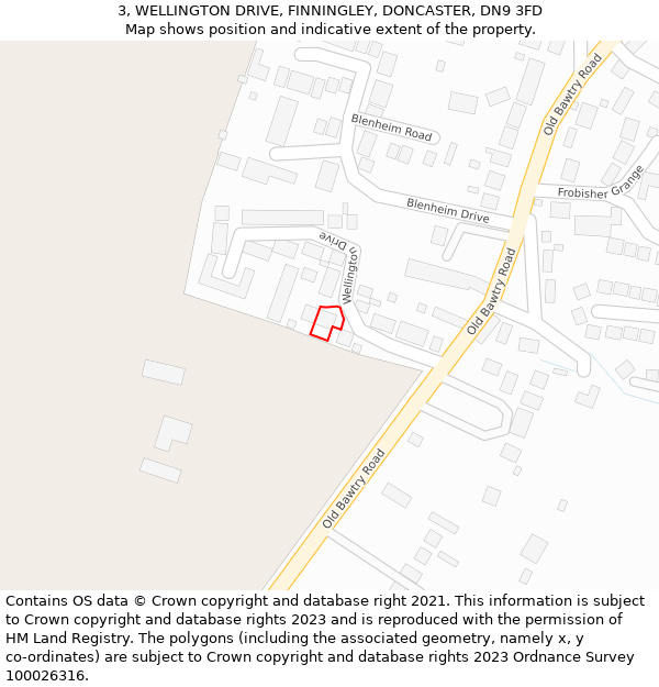 3, WELLINGTON DRIVE, FINNINGLEY, DONCASTER, DN9 3FD: Location map and indicative extent of plot