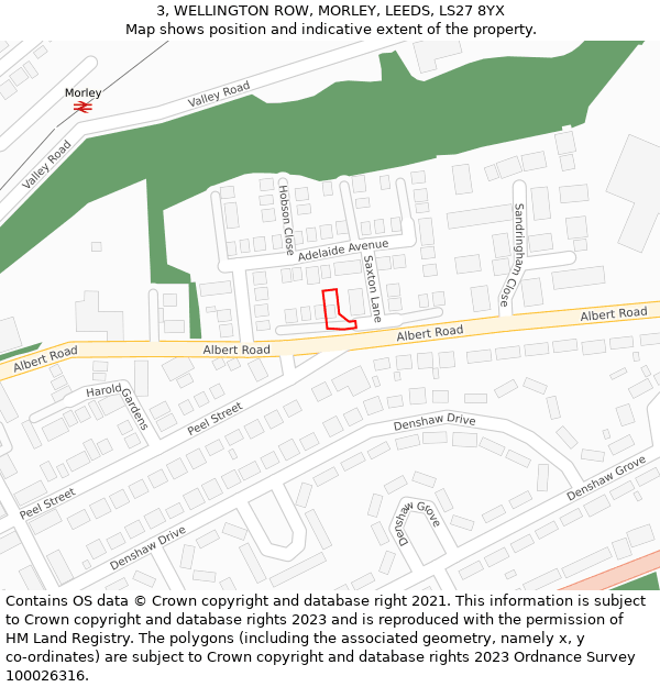 3, WELLINGTON ROW, MORLEY, LEEDS, LS27 8YX: Location map and indicative extent of plot