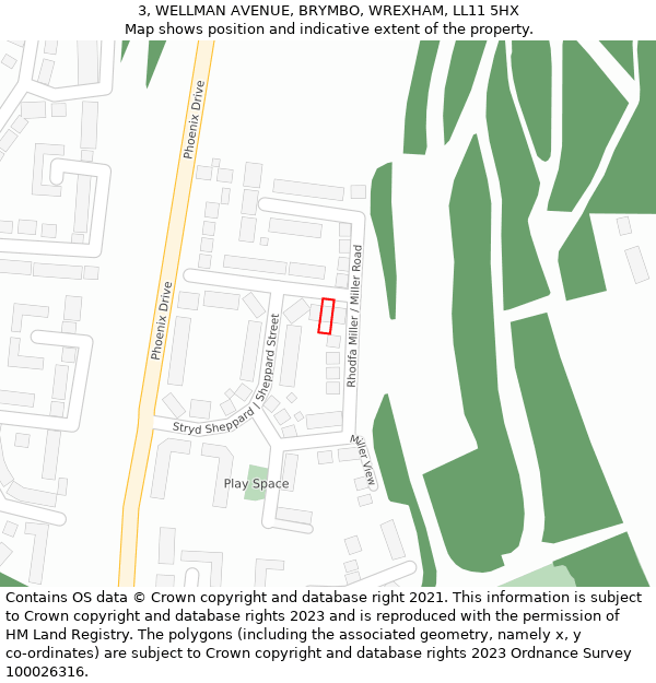 3, WELLMAN AVENUE, BRYMBO, WREXHAM, LL11 5HX: Location map and indicative extent of plot