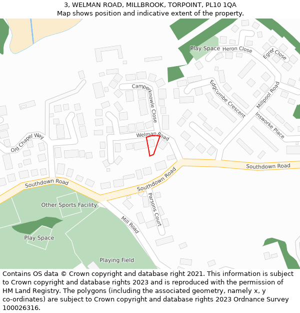 3, WELMAN ROAD, MILLBROOK, TORPOINT, PL10 1QA: Location map and indicative extent of plot