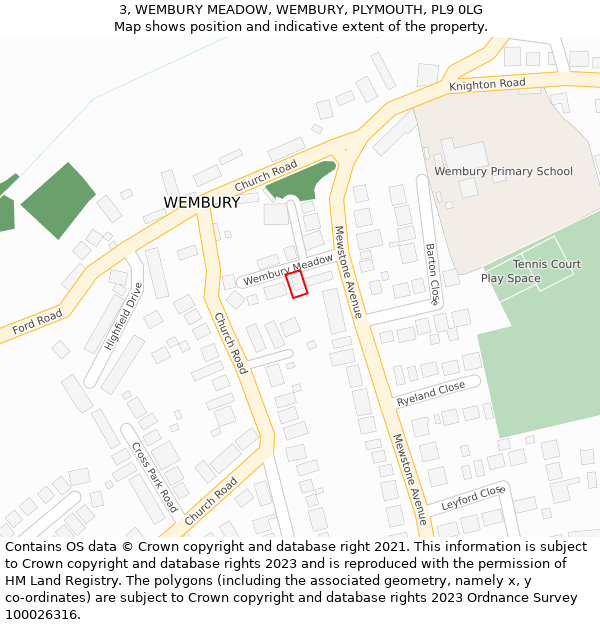 3, WEMBURY MEADOW, WEMBURY, PLYMOUTH, PL9 0LG: Location map and indicative extent of plot