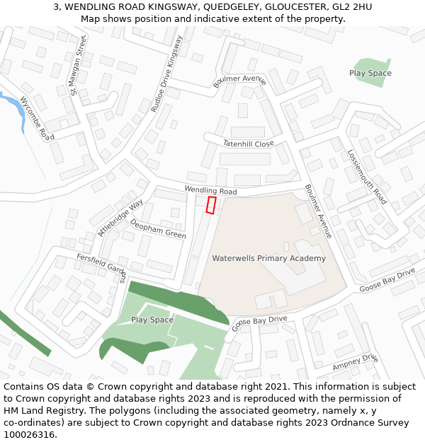 3, WENDLING ROAD KINGSWAY, QUEDGELEY, GLOUCESTER, GL2 2HU: Location map and indicative extent of plot